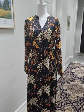 Black Floral Maxi Dress with Long Sleeves